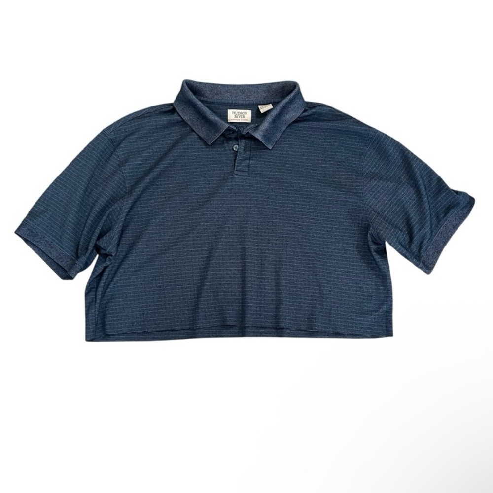 Blue Stripped Oversized Cropped Polo Shirt